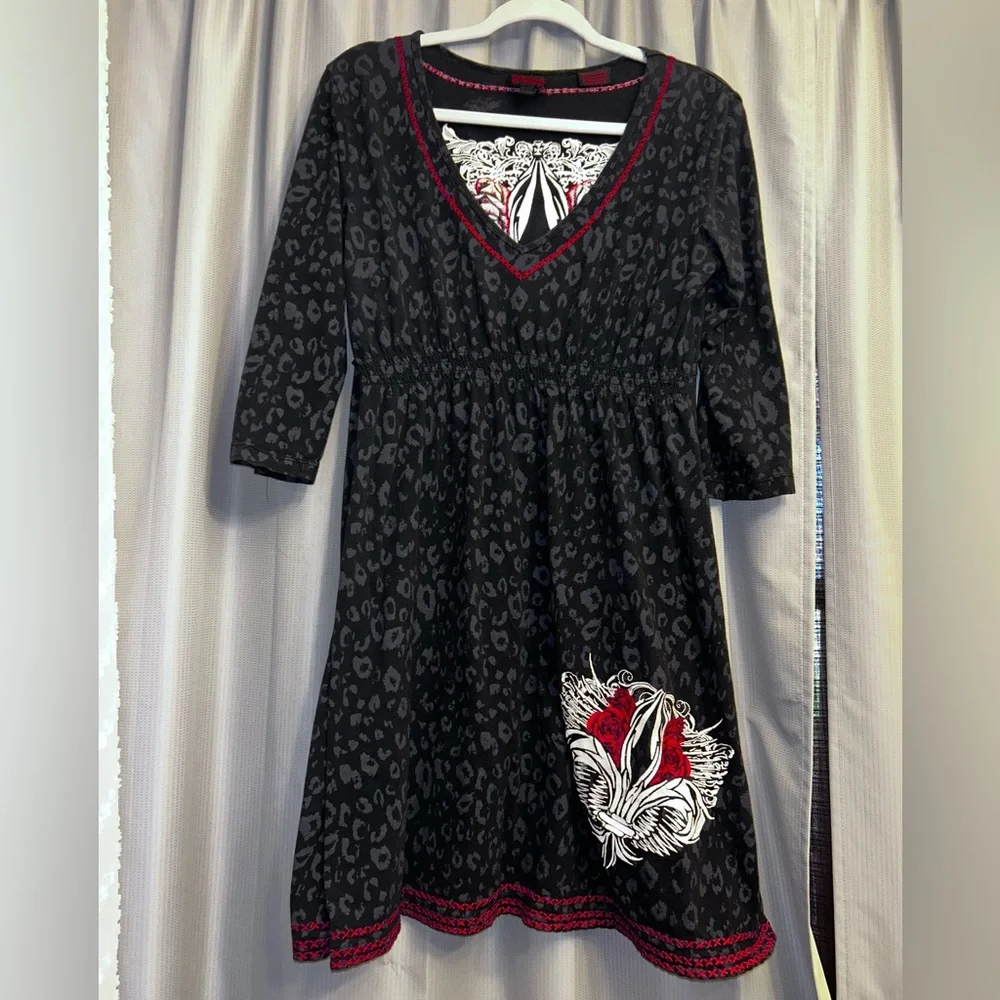 Rock ‘n’ roll cowgirl dress leopard print size XL gothic wearable art flor de la